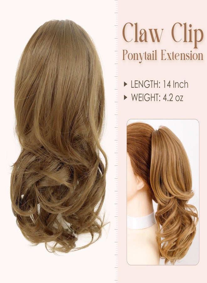 ZAVIDE 14Inches Curly Claw Clip Ponytail Extension Synthetic Hair Extension Ponytail Clip on Ponytail For Women Natural Looking Hairpiece (#12 Honey Blonde Highlights with Light Brown) - Image 2
